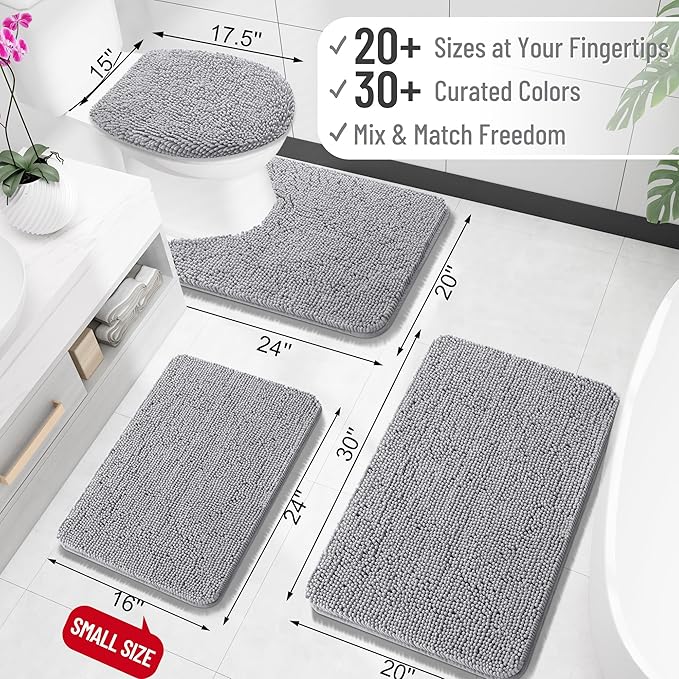 OLANLY Bathroom Rugs 47x24, Extra Soft Absorbent Chenille Bath Rugs, Rubber Backing Quick Dry, Machine Washable Bath Mats for Bathroom Floor, Tub and Shower, Home Decor Accessories, Grey