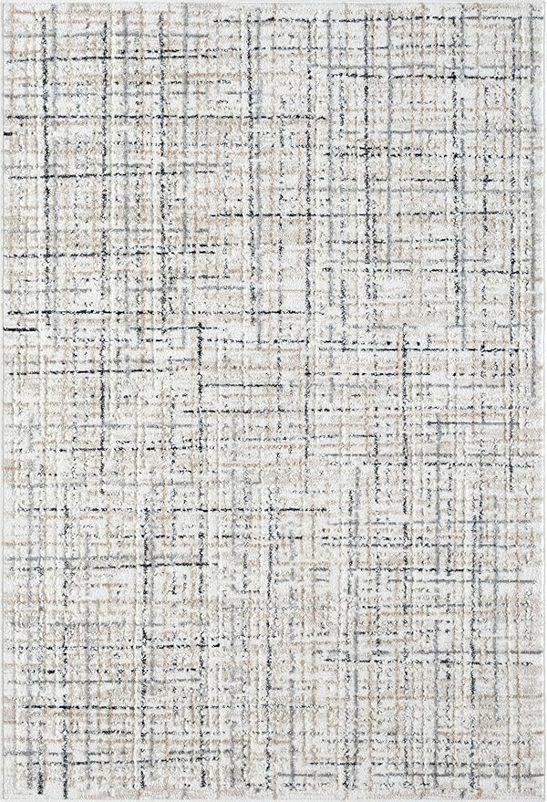Abani Grey Area Rug for Living Room, Bedroom - Crosshatch Pattern- 2' x 3' -Durable & Easy to Clean