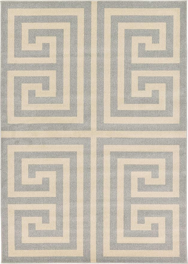 Unique Loom Athens Collection Classic Geometric Modern Border Design Area Rug (7' 0 x 10' 0 Rectangular, Gray/ Beige)