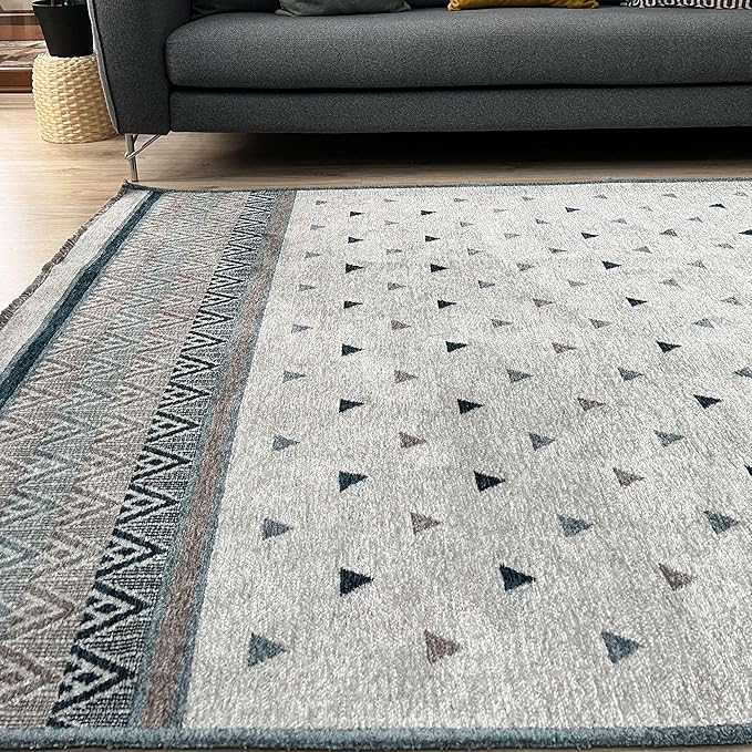 Alfa Rich 7x10 Blue Cream Off White Washable Area Rugs for Living Room Bedroom Kitchen Decor Cotton
