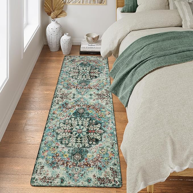 Lahome Bohemian Floral 2x6 Washable Hallway Runner Rug, Non Slip Kitchen Laundry Hallway Rug Runner, Pet Friendly Bathroom Indoor Carpet Runners for RV Camper Entrance Bedroom