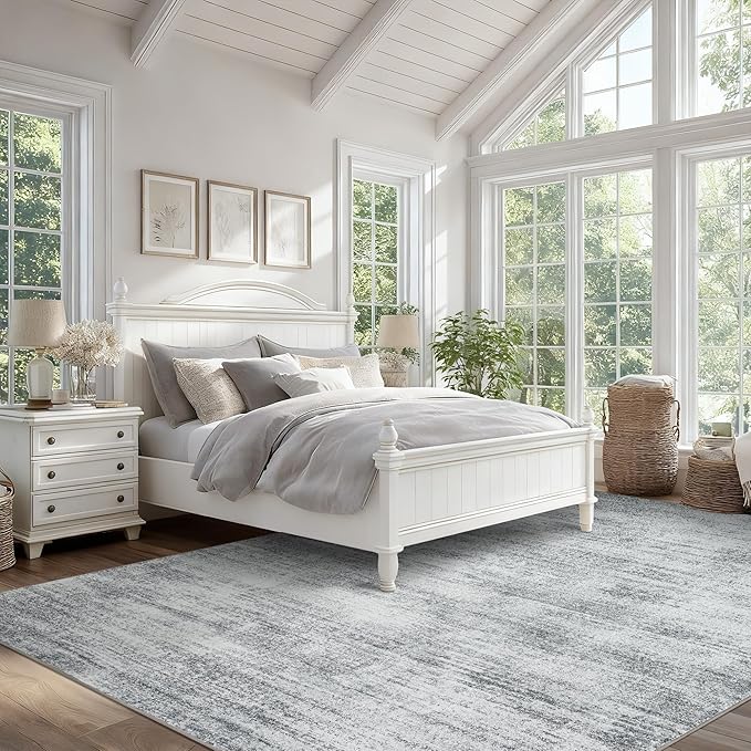 8x10 Area Rugs for Living Room Minimalist Gray Abstract Modern Rug for Hardwood Floor Protector Non Slip Washable Light Grey Carpet for Bedroom Offic 8 x 10