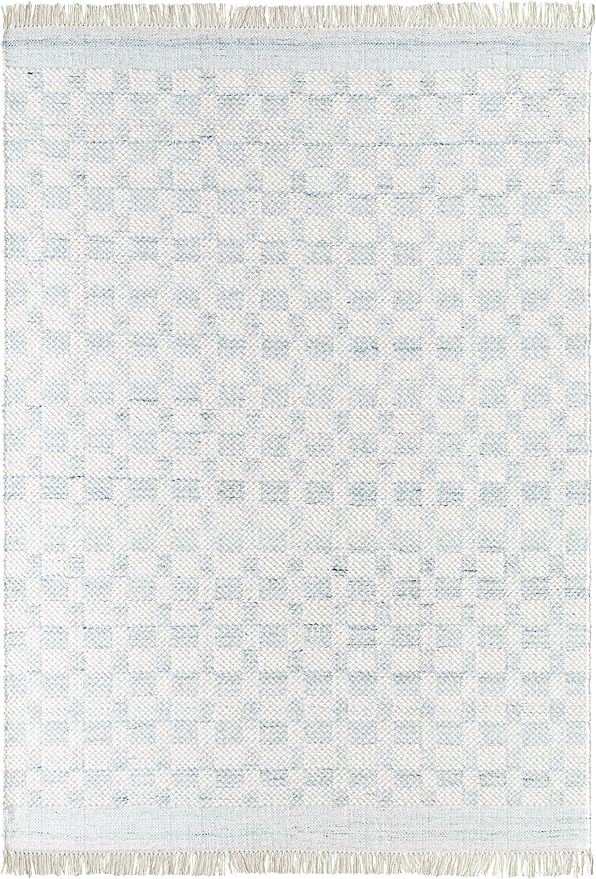 Mark&Day Wool Rugs, 4x6 Clinten Solid and Border Light Slate Checkered Rug, Cream Grey Carpet for Living Room, Bedroom or Kitchen (3'6" x 5'6")
