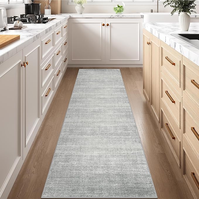 Art&Tuft Non-Slip Runner Rug - 3x10 Runner Rug Washable Low-Pile Rugs Runners, Soft Distressed Carpet Runner for Bedroom Bathroom Kitchen Laundry Living Room, Grey