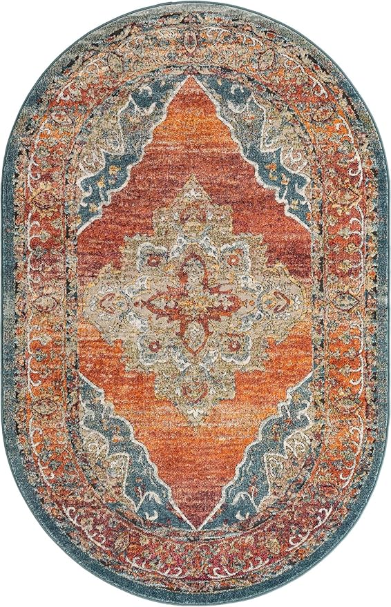 Unique Loom Isabella Collection Area Rug - Rossellini (5' 1" x 8' Oval, Rust Red/ Beige)