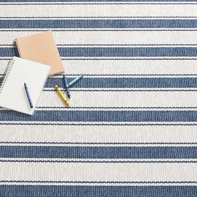 Dash & Albert Awning Stripe Blue Machine Washable Rug, 2 X 3 Feet, Blue Stripe Pattern