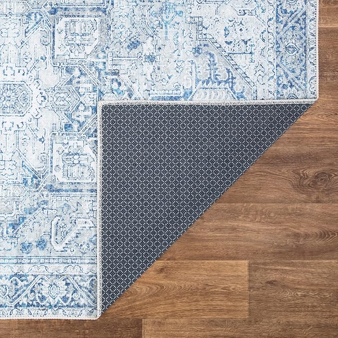 Bloom Rugs Washable Non-Slip 8' x 10' Rug - Blue/Gray Traditional Area Rug for Living Room, Bedroom, Dining Room, and Kitchen - Exact Size: 8' x 10'