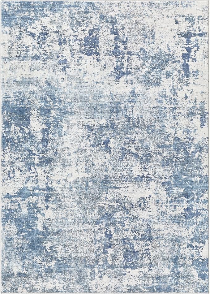 6x9 Area Rug Living Room Rugs - Washable Neutral Modern Abstract Soft Thin Rug Indoor Floor No Slip Rug Carpet for Bedroom Under Dining Table Home Office Decor - Blue White