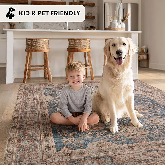 Kuden 3x5 Small Rug, Machine Washable, Non-Slip Backing, Vintage Style, Soft, Low Pile, Area Rugs for Entryway Kitchen Indoor Entrance
