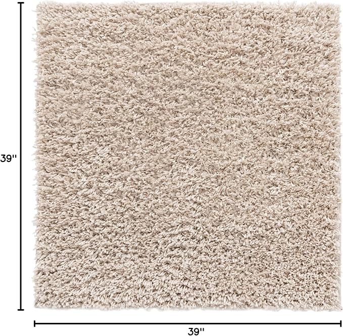 Unique Loom Davos Shag Collection Area Rug - Solid (3' 3" Square, Linen)
