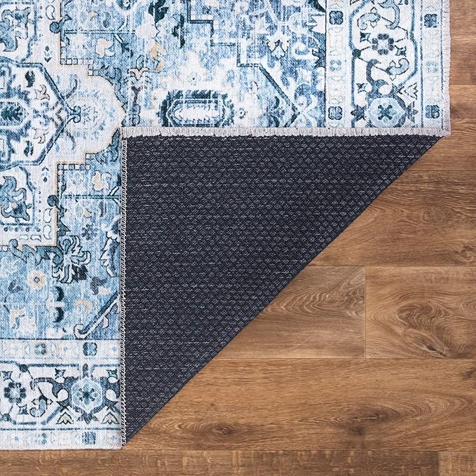 Bloom Rugs Caria Washable Non-Slip 9x12 Rug - Blue Traditional Area Rug for Living Room, Bedroom, Dining Room, and Kitchen - Exact Size: 9' x 12'