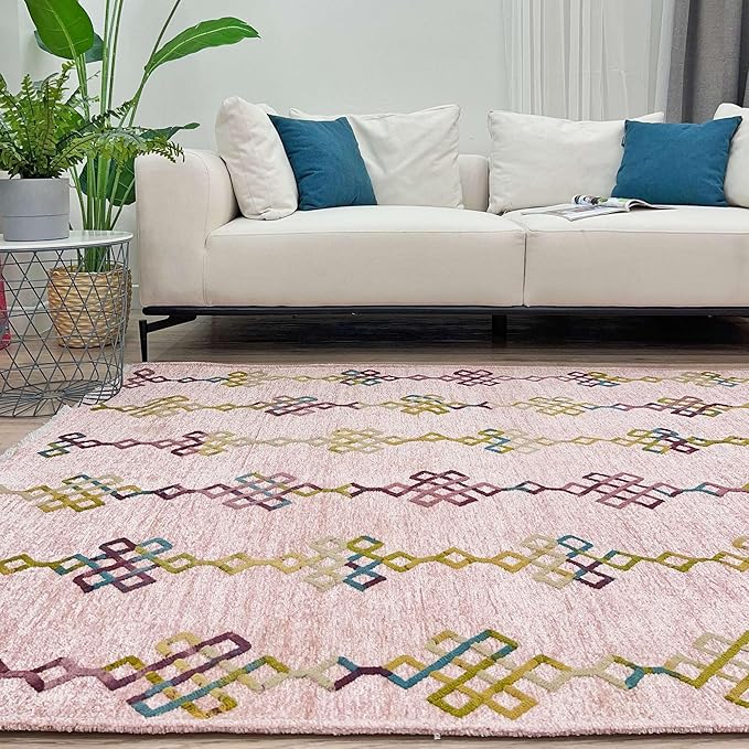 Alfa Rich 7x10 Light Pink Washable Area Rugs for Living Room Bedroom Kitchen Girls Decor Cotton Rug