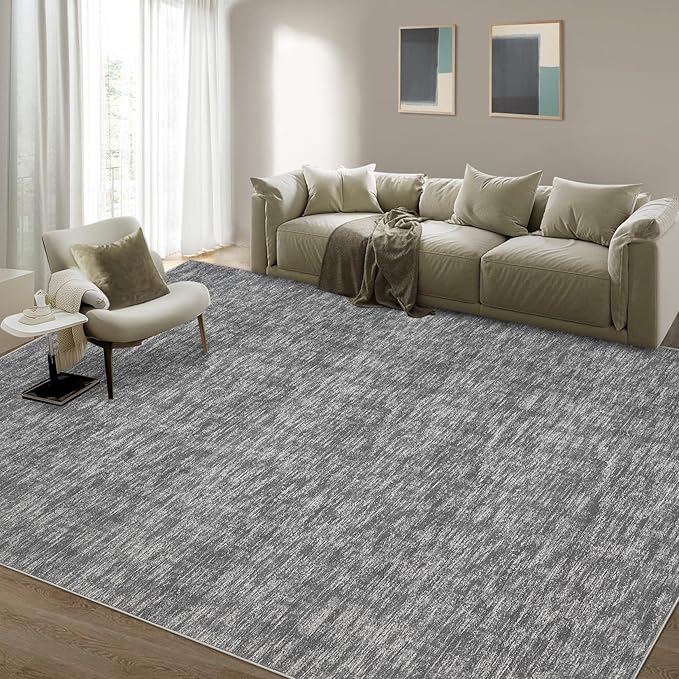 RUGSREAL 3x5 Washable Bedroom Rug Small Indoor Solid Area Rug with Rubber Backing Contemporary Dining Room Throw Rug Grey Solid Color Carpet for Living Room Kitchen Nursery, 3' x 5' Grey
