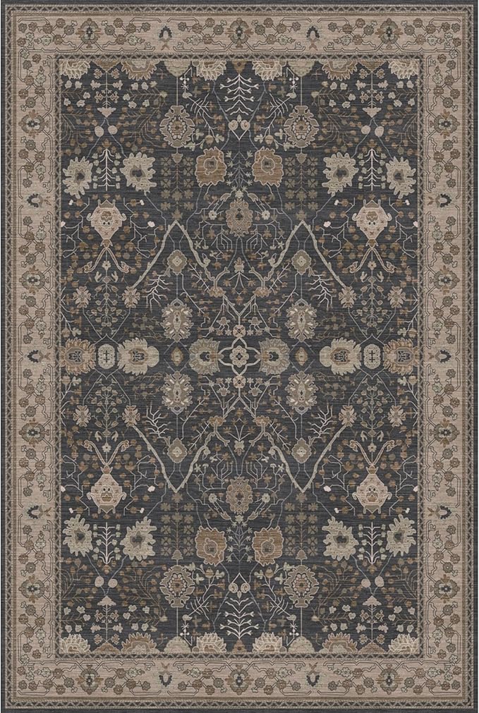 Kuden 3x5 Small Rug, Machine Washable, Non-Slip Backing, Vintage Style, Soft, Low Pile, Area Rugs for Entryway Kitchen Indoor Entrance