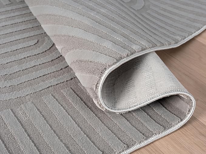 Annabel Modern Geometric Area Rug for Living Room, 8x10 Contemporary Arched Linear Large Gray Rug, Stain Resistant Non-Shedding Carpet for Bedroom, Dining Room or Kitchen (8' x 10', Gray)