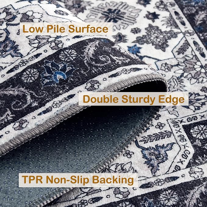 8x10 Area Rugs,Boho Vintage Oriental Washable Rugs,Collapsible Area Rug for Bedroom, Entryway, Kitchen, Bathroom