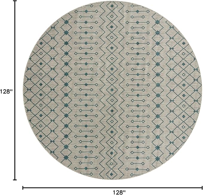 Unique Loom Outdoor Trellis Collection Area Rug - Tribal Trellis (10' 8" Round, Light Blue/ Ivory)