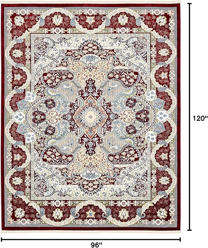 Unique Loom Narenj Collection Classic Traditional Medallion Textured Design Area Rug, 8 x 10 ft, Burgundy/Tan
