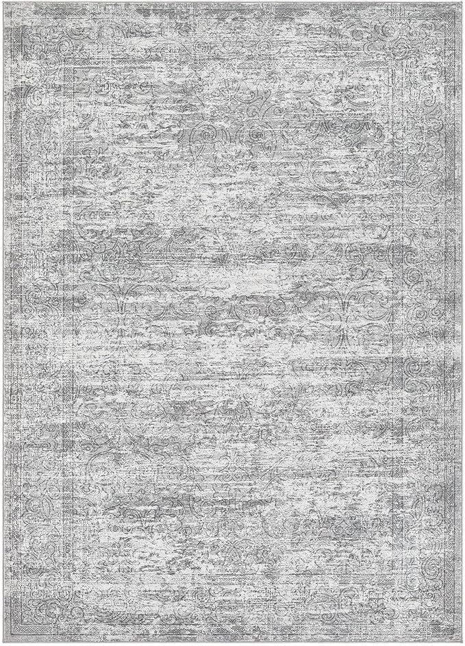Area Rug Living Room Rugs - 6x9 Abstract Large Soft Indoor Washable Rug Neutral Modern Low Pile Carpet for Bedroom Dining Room Farmhouse Home Office - Vintage Grey