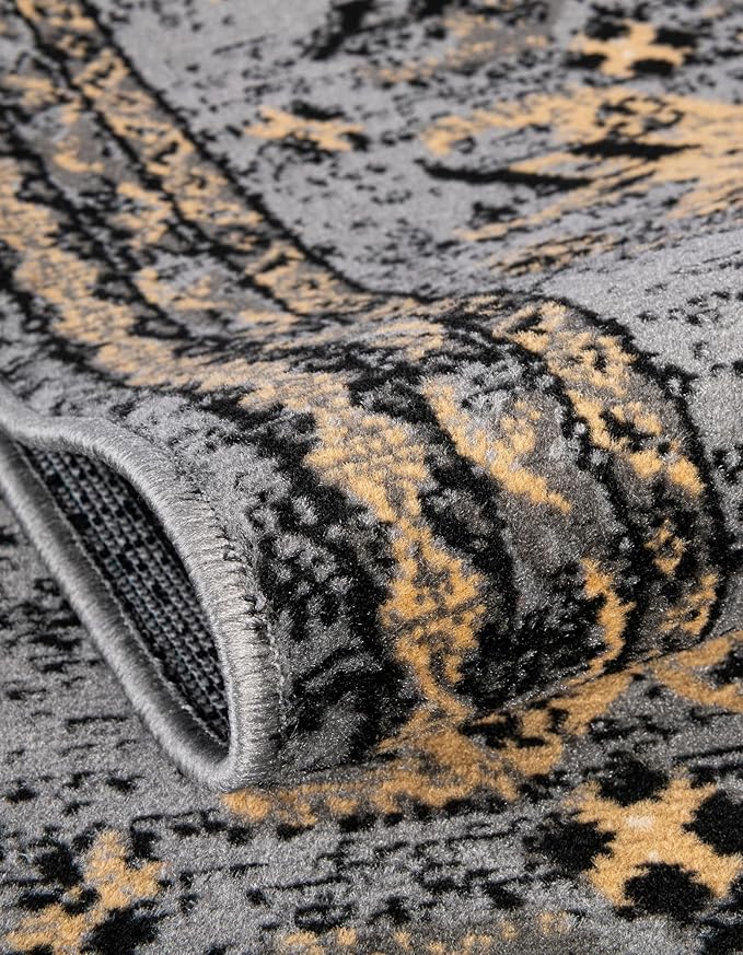 Unique Loom Taftan Collection Border Geometric Tribal Inspired Design Area Rug (8' 0 x 8' 0 Round, Gray/ Black)