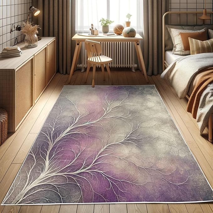 Ambesonne Branches Decorative Rug, Modern Abstract Concept Dreamy Clouds Back Leafless Tree Silhouette, Quality Carpet for Bedroom Dorm and Living Room, 4' X 5' 5", Pale Purple Grey Mauve