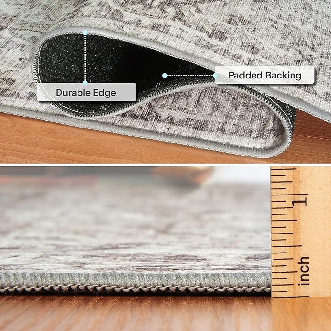 ReaLife Rugs Machine Washable Area Rug - Living Room Bedroom Bathroom Kitchen Entryway Office - Padded Low Pile Stain Resistant Premium - Boho Farmhouse Vintage - Lyle - Beige Ivory 7'6" x 9'6"