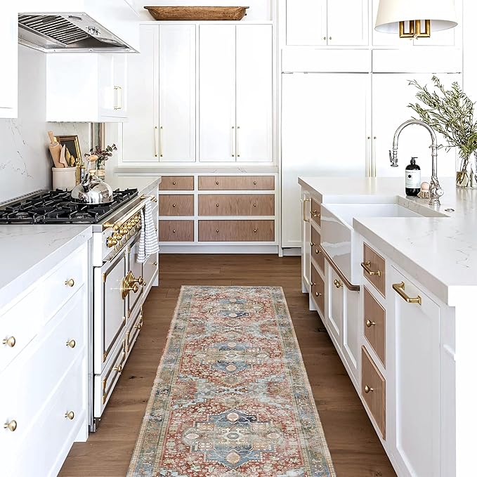 Washable Area Rug. Modern Farmhouse. Vintage. Turkish. Bohemian. Distressed. Oriental. Traditional. Rugs for Living Room. Dining. Bedroom. Office. Entryway. Foyer. (858RM, 2'5 x 9'8)