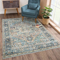 Bloom Rugs Caria Washable Non-Slip 5x7 Rug - Blue Green/Tangerine Traditional Area Rug for Living Room, Bedroom, Dining Room, and Kitchen - Exact Size: 5' x 7'
