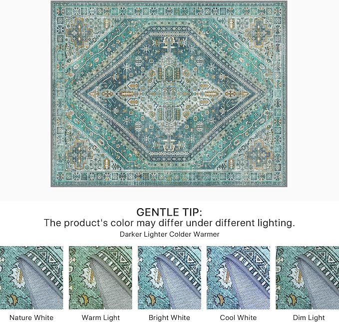 Bavni Runner Rug 2x10 Kitchen Rugs for Hallways Entryway, Washable Vintage Print Carpet, Ultra-Thin Chenille Low Pile Lightweight Rug with Non Slip Backing, Blue/Green