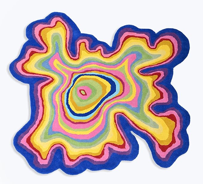 Irregular Shaped Handmade Wool Rug | Modern Colourful Stripe Premium Area Rug Perfect for Home Decor (IR-C, 3x3 ft)