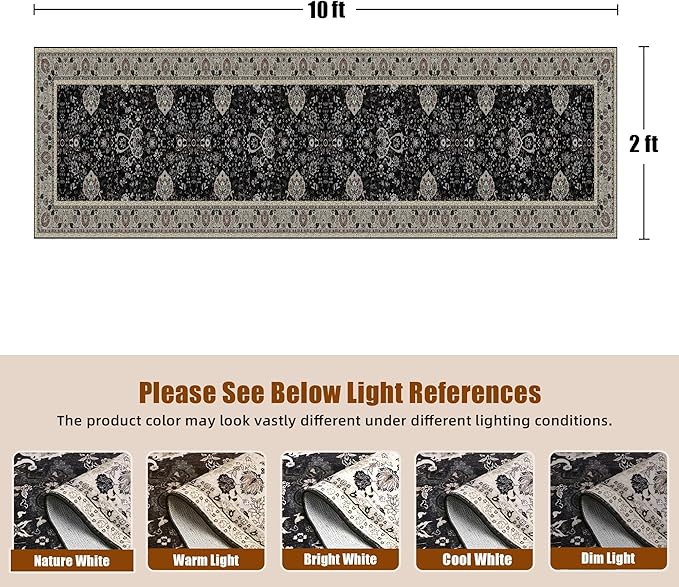 Vintage 2x10 Runner Rugs for Hallway Non-Slip Hallway Runner Rug with Rubber Backing Washable Rug Runner for Kitchen Bedroom Vintage Distressed Carpet(Blcak Navy Multi