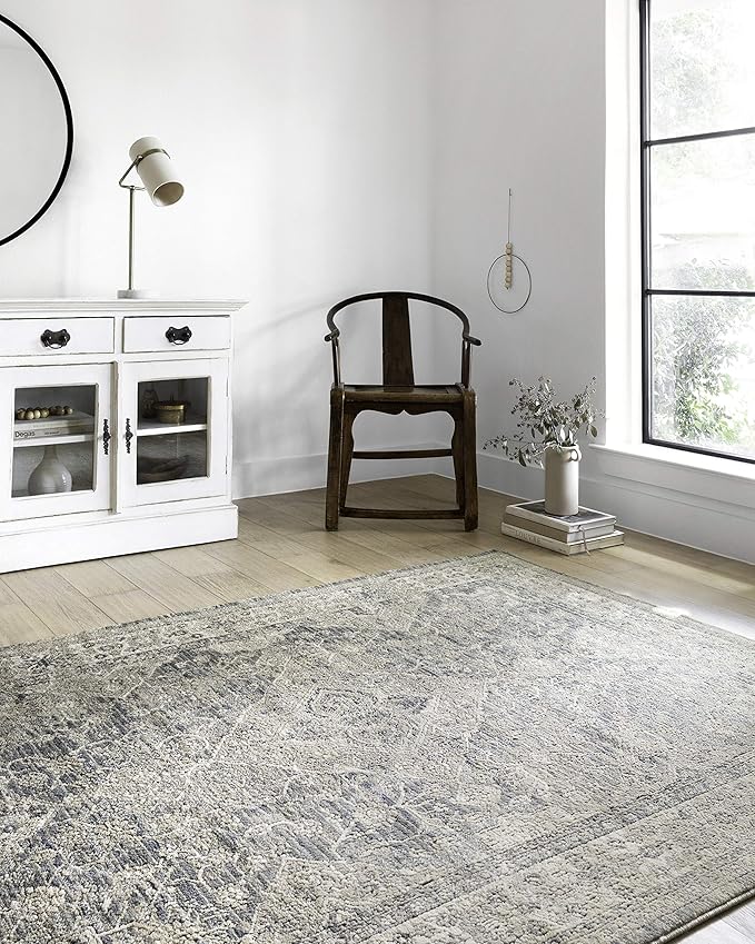 Loloi Teagan Collection TEA-04 Sky/Natural 7'-11" x 10'-6" Area Rug, Large, Soft Neutral Rug, High-Traffic for Living Room, Bedroom, Home Office, Dining Area