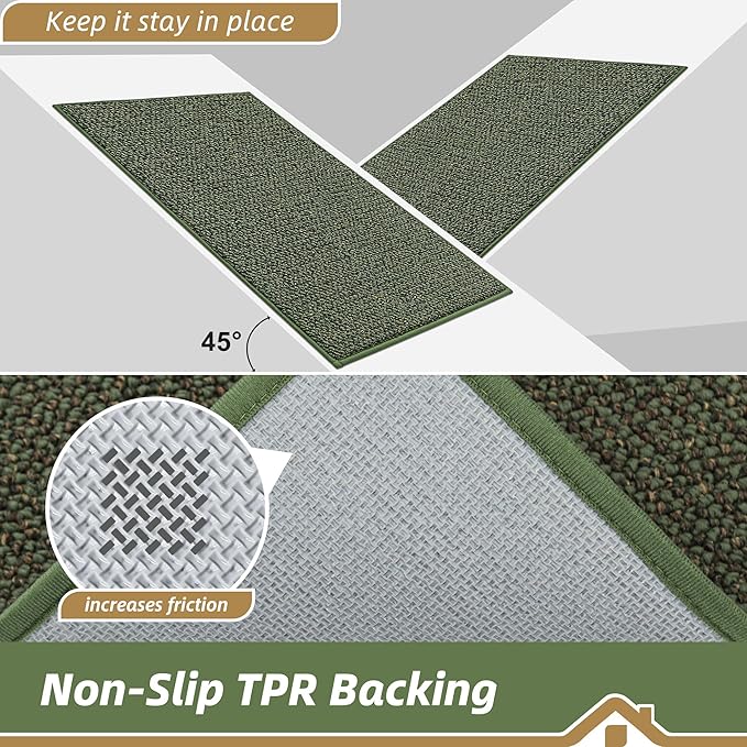BEQHAUSE Dirt Trapper Door Mat 17" x 30", Non-Slip Doormats (Rolled-Up NO Creases) Washable Entryway Rug, Dirt Resist and Absorbent Welcome Mat, Low Profile Floor Mats for Front Back Door, Green