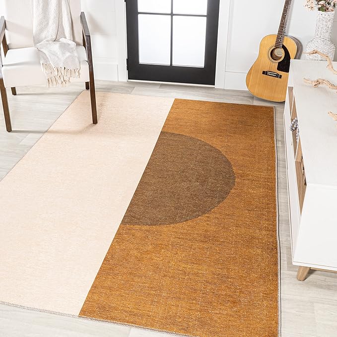 JONATHAN Y Machine Washable Indoor Area Rug 5X8 Brown/Cream/Terracotta, Demie Minimalist Graphic Circle for Living Room, Bedroom, Kitchen, Office, Easy-Cleaning, Pet-Friendly, Non-Shedding WSH114A-5