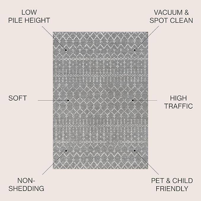JONATHAN Y Boho Vintage Diamond Gray/Ivory Indoor Area Rug 10X13 ft, Moroccan Hype for Living Room, Bedroom, Kitchen, Office, Easy-Cleaning, High Traffic, Pet-Friendly, Non-Shedding (MOH101C-13)