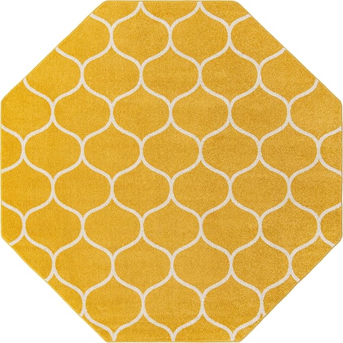 Rugs.com Lattice Frieze Collection Rug – 7' 10 Octagon Yellow Medium Rug Perfect for Living Rooms, Kitchens, Entryways