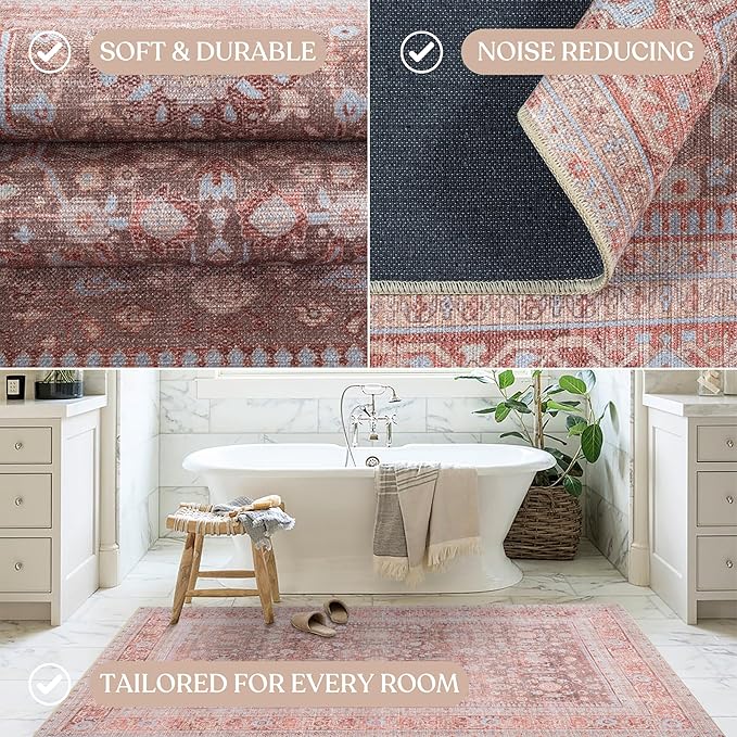 Fame Living Washable Area Rug. Modern Farmhouse. Vintage. Turkish. Bohemian. Distressed. Oriental. Traditional. Rugs for Living Room. Dining. Bedroom. Office. Entryway. Foyer. (860TT, 2'5" x 4'9")