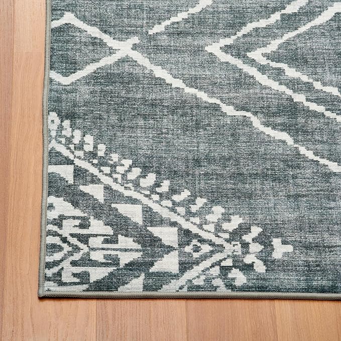 ReaLife Rugs Machine Washable Area Rug Runner - Living Room Bedroom Bathroom Kitchen Entryway Office - Padded Low Pile Stain Resistant Premium - Moroccan Diamond Tribal - Jax - Gray 2'6" x 10'