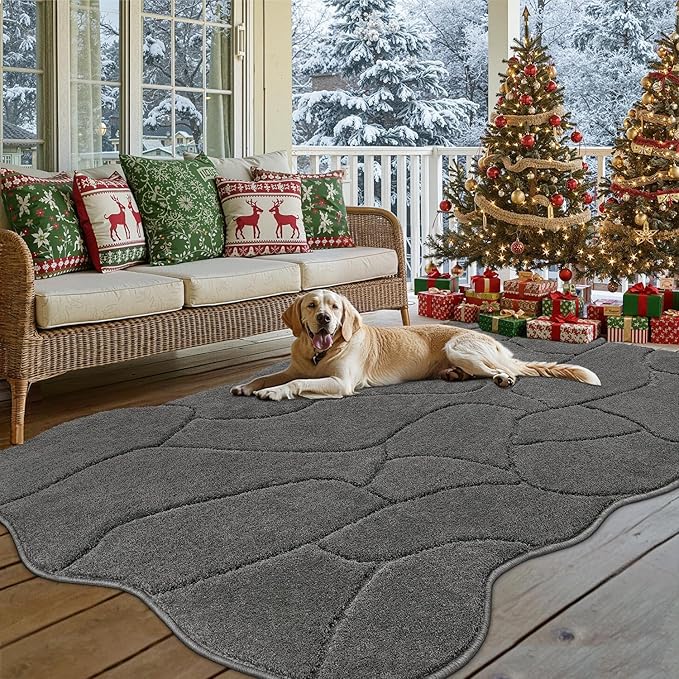 Large Dog Door Mat for Muddy Paws, 71x47 Absorbent Dirt Trapper Long Door Mat, Non-Slip Washable Mud Mat for Dogs, Polyester Microfiber Soft Pet Rug Mat for Entryway, Mud Dog Paws, Patio (Gray)