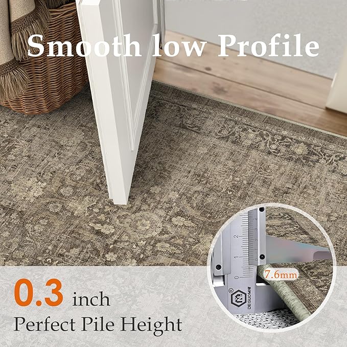 6x9 Brown Washable Area Rug for Living Room Bedroom Neutral Vintage Soft Non Slip Rug Low Pile Distressed Carpet for Dining Room Nursery Office Indoor
