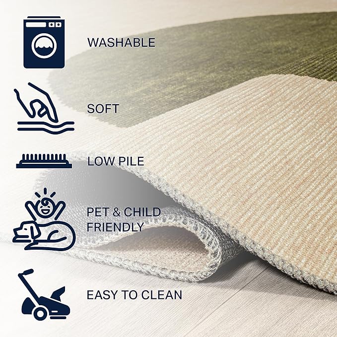 JONATHAN Y Machine Washable Cream/Green Indoor Area Rug 3X5 ft, Cirkel Minimalist Geometric Dot for Living Room, Bedroom, Kitchen, Office, Easy-Cleaning, Pet-Friendly, Non-Shedding WSH113C-3