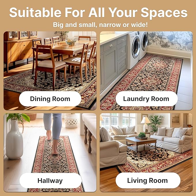Well Woven Barclay Collection Medallion 5x7 Black Area Rug - for Living Room, Bedroom, and Dining Room