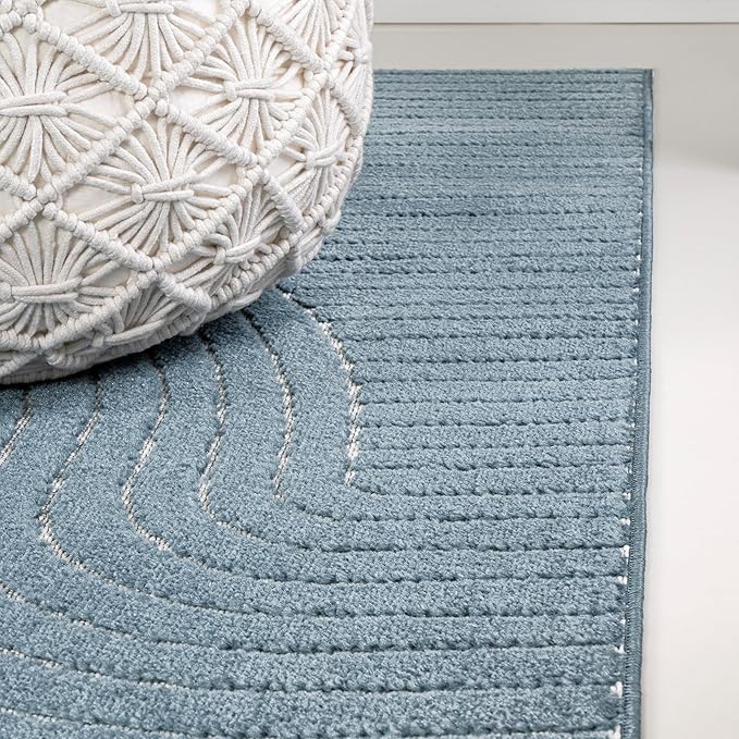JONATHAN Y Hallie High-Low Curve Dark Blue/Cream 5x8 Indoor/Outdoor Area Rug, Minimalist Geometric, Pet Friendly, for Patio, Backyard, Living Room, Bedroom, Office, Hose-Washable (SCN100C-5)
