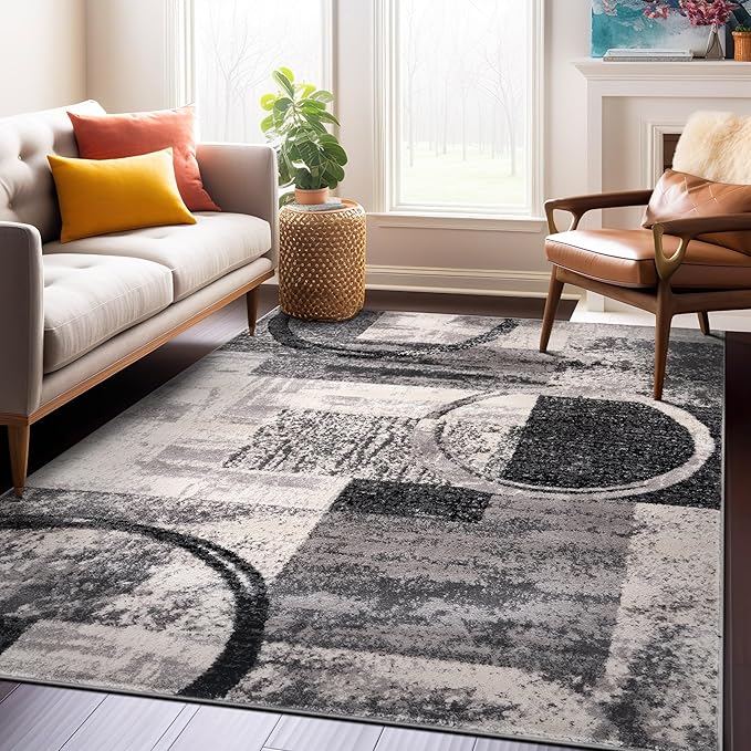 Rugshop Contemporary Circle Design Area Rug, Non-Shedding Carpet for Living Room, Dining Room, or Large Bedroom, Cream, 8'8" x 12'