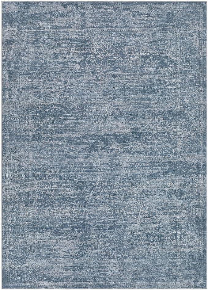 Area Rug Living Room Rugs - 10x12 Washable Large Soft Indoor Neutral Modern Abstract Low Pile Rug Carpet for Bedroom Dining Room Farmhouse Home Office - Dark Blue