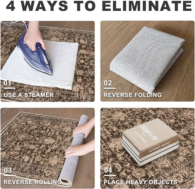 KILOCOCO Hallway Runner 2x5 Kitchen Runner Rug Printed Vintage Floral Washable Non-Slip Runners for Hallways Laundry Room Rugs Distressed Boho Rug Runners for Bedroom, Rust Brown Red