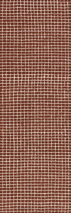 Rugs USA 2'6" x 8' Melrose Checked Wool Indoor Runner Rug, Contemporary Farmhouse Chestnut/Ivory for Living Room, Bedroom, Office, Entryway, Hallway