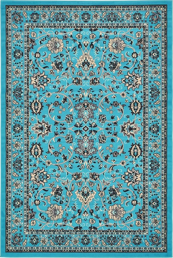 Unique Loom Sialk Hill Collection Area Rug - Washington (6' 1" x 9' Rectangle Turquoise/Black)