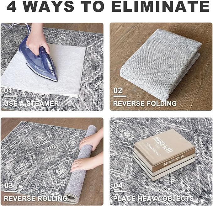 KILOCOCO Boho Entryway Rug 2x3 Printed Small Area Rug Indoor Door Mat Machine Washable Kitchen Rugs Super Soft Non Slip Throw Rugs for Bedroom Entrance Geometric Laundry Room, Grey