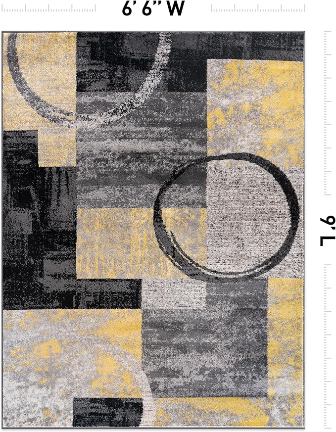 Rugshop Contemporary Circle Design Area Rug, Fade-Resistant Carpet for Bedroom, Dining Room, or Home Office, Yellow, 6'6" x 9'